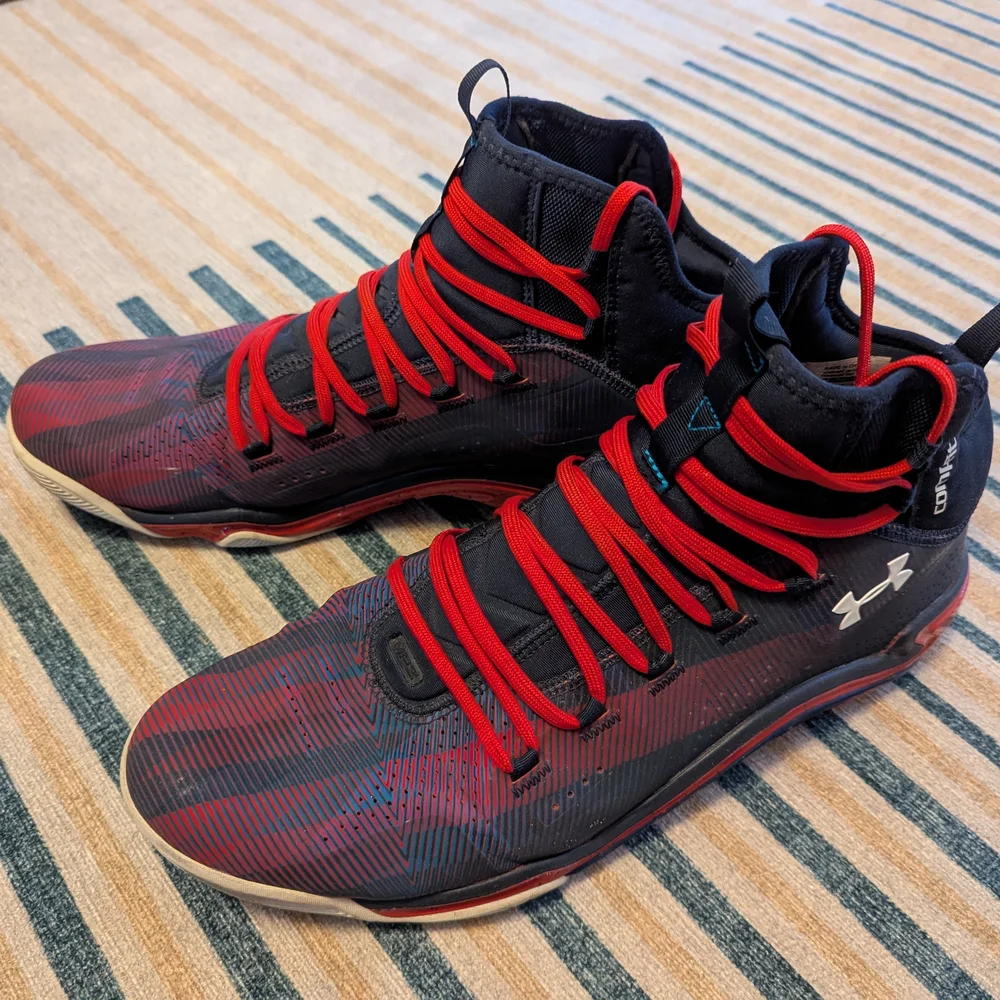 Under Armour Men's Navy and Red High-Top Sneakers - Picture 4 of 10